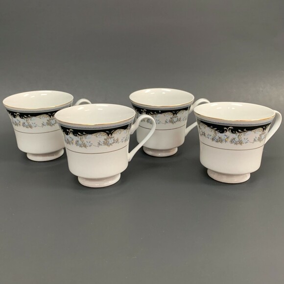 Fine China Coffee Cups Multi-color White Black Gold Blue Beige Floral Lot of 4 - Picture 5 of 8